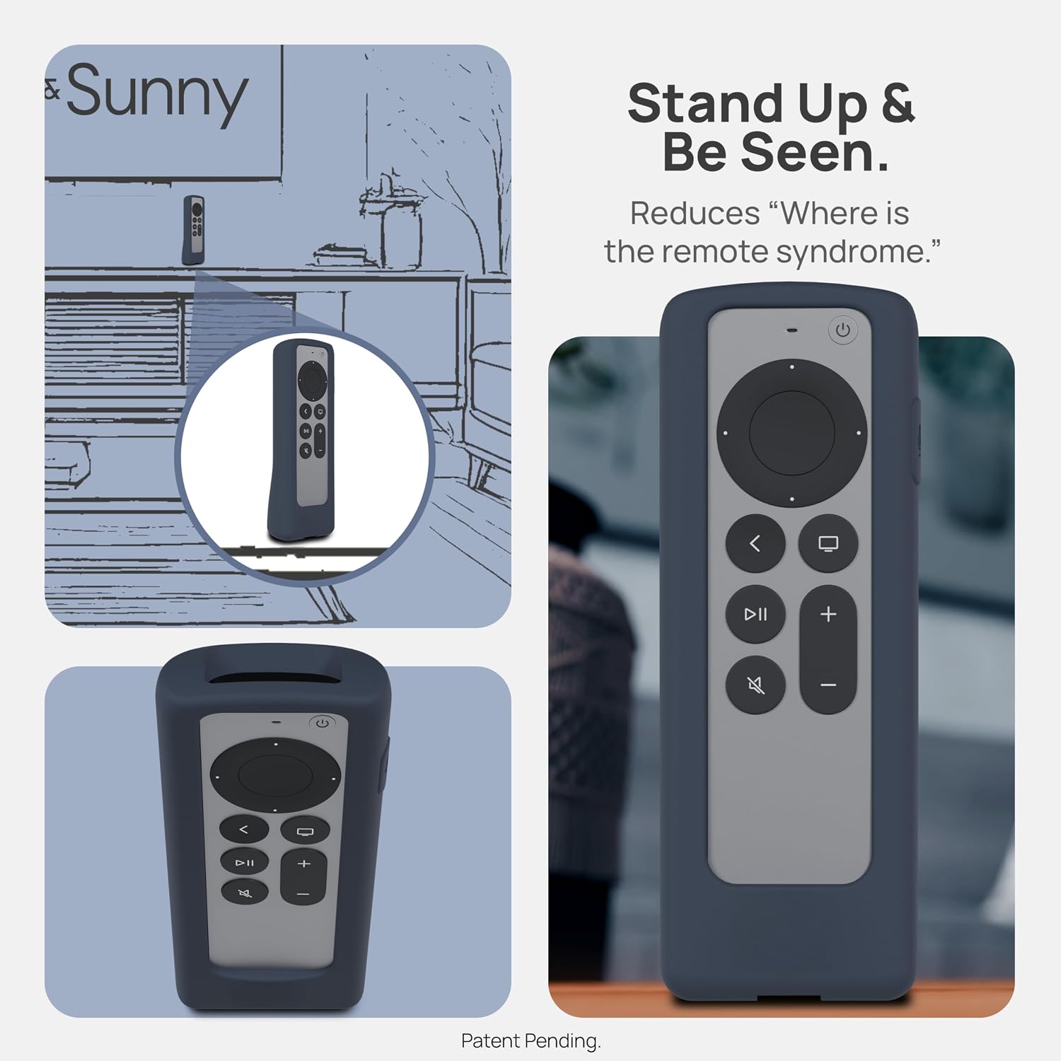 GripStand™ Scratch-Resistant Silicone Remote Cover for Apple TV – Compatible with AirTag, Fits Siri Apple TV 4K/HD (2nd & 3rd Gen), Stand-Up Design, Enhanced Grip, Slate Ocean by 73&Sunny image 3