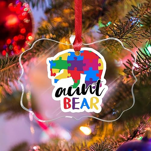 Miniatura 141 de Adorno de Navidad Mama Bear Novedad Acrílico Adornos de Navidad Mama Bear Autismo Rompecabezas Colorido Oso Navidad Colgante Ornamento Puzzle Piezas