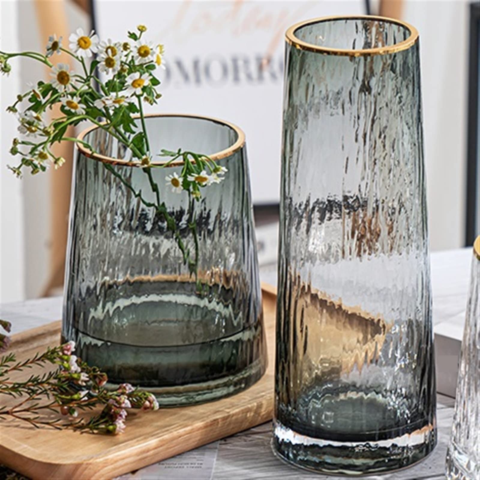 Vasen Nordic Luxus Glas Vase Transparent Einfache Wasser Blume Anordnung for Wohnzimmer Büro Moderne Wohnkultur(Groß) Sonstiges