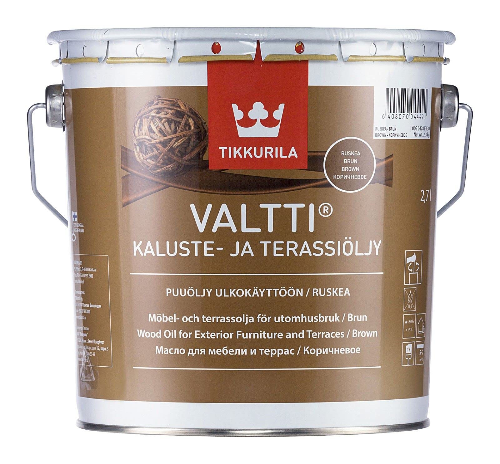 Tikkurila Brown Valtti Furniture & Decking Oil - Uv & Weather-Resistant - (Solvent-Based) - 3 Litres