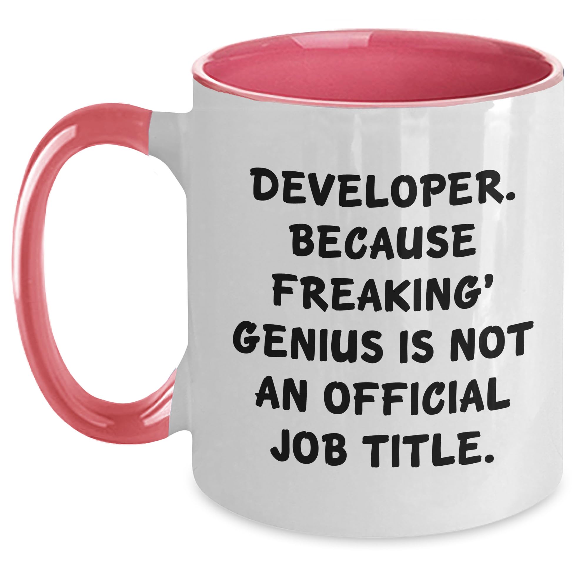 Developer's Genius, Gifts from Friends for Birthday, Funny Two Tone Coffee Mug, Developer Quote, Birthdays and Gifts, Gifts from Friends to Developer