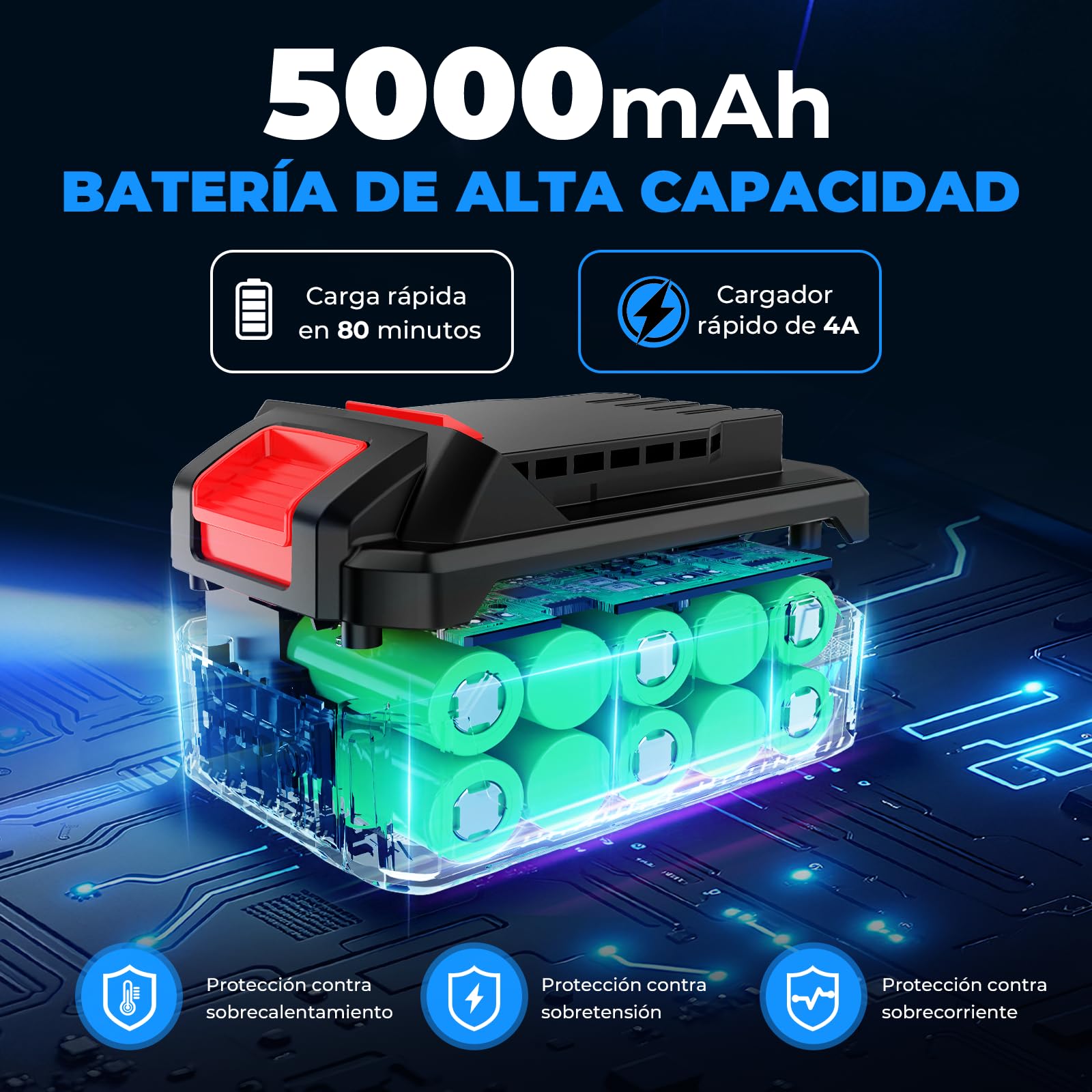 DongCheng Llave de impacto a batería, 1700 Nm Incluye 1 batería 5Ah | sin escobillas 1/2" , 3 velocidades , cargador rápido, 3 dados y maletín. Para reparación de camiones y maquinaria pesada