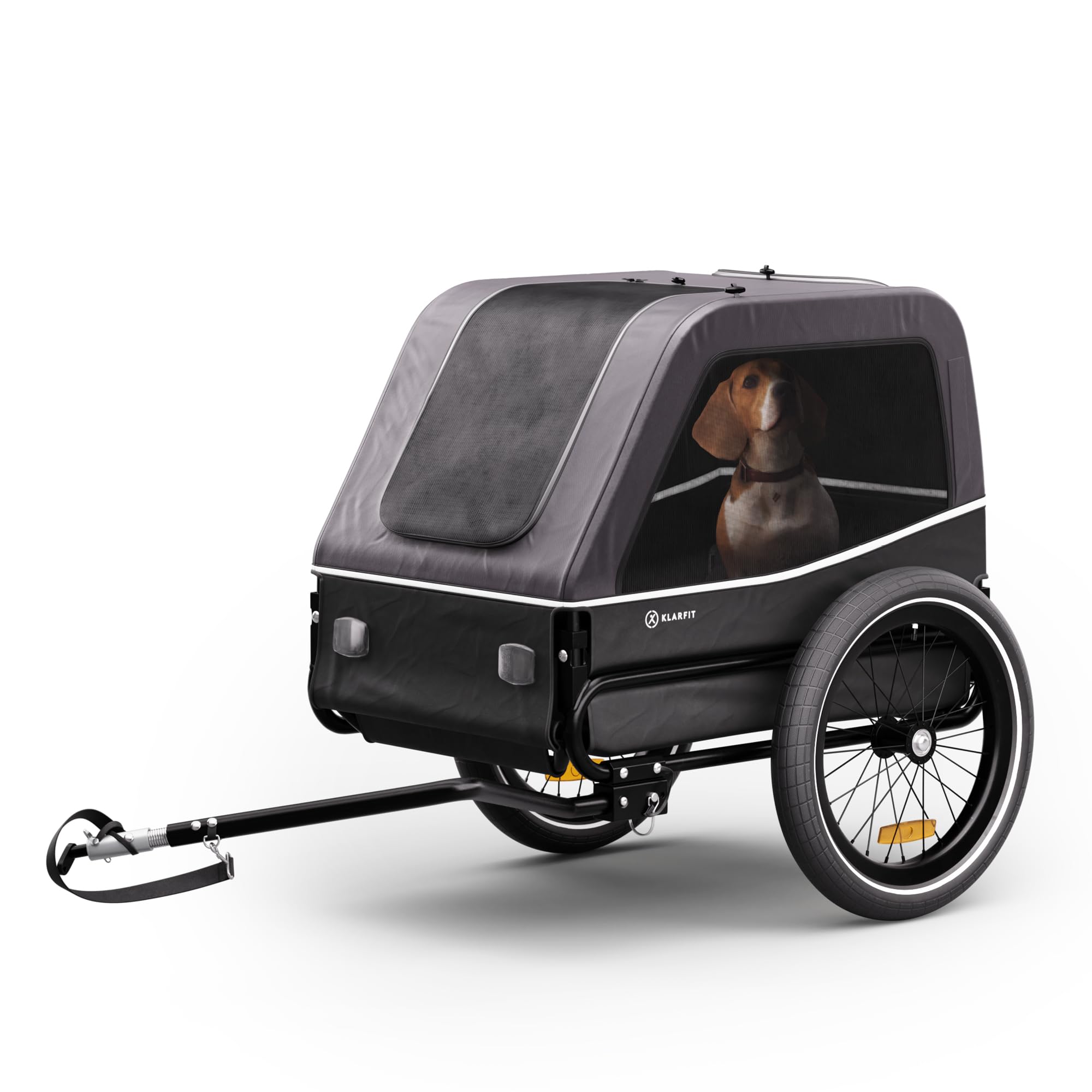 Klarfit Goldie S Hundefahrradanhänger, klappbar, mit Leine, wasserabweisend, doppelte Sicherheit, Reflektoren & Regenschutz, max. 28kg, dunkelgrau