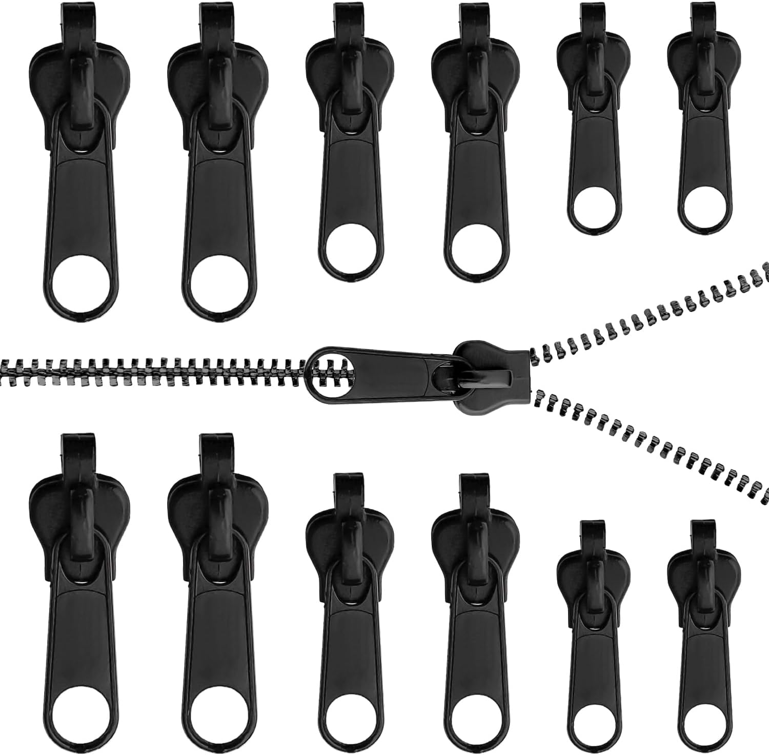 12 PCS Zipper Repair Kit Zip Puller Replacement Set 3 Sizes, Replacement Zipper Pulls Zipper Repair Kit for Backpacks Jackets Jeans (Black)