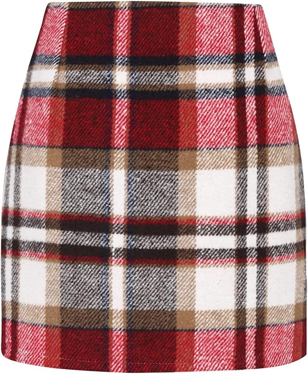 Women Mini Skirt Plaid Wool Skirt Spring High Waist Bodycon Pencil Short Skirts Tartan Skirt