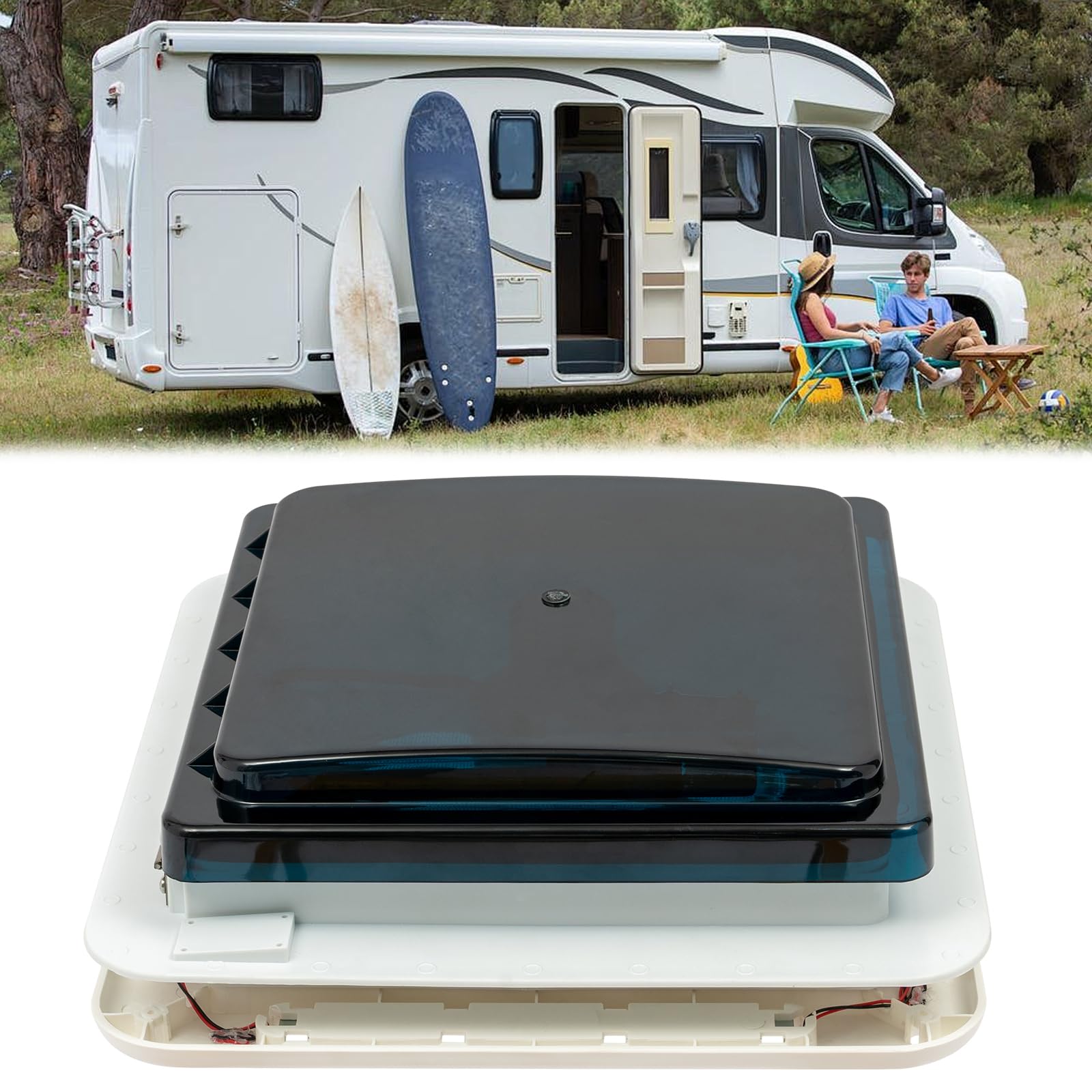 Ventilatore da tetto per camper con luce a LED, 12 V, per camper, camper, camper, camper, 36 x 36 cm