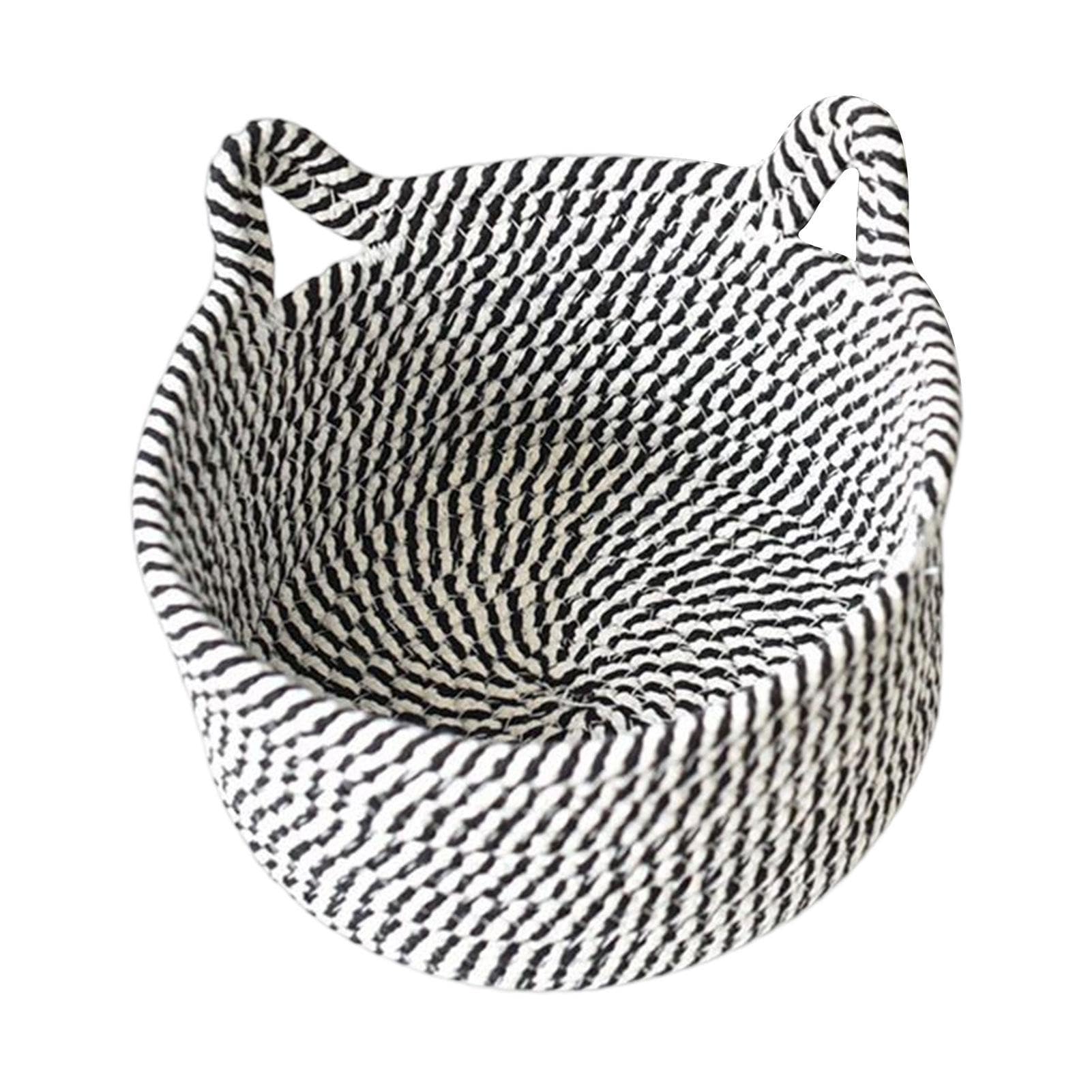 Cat Shaped Storage Basket - Decorative Cat Ears Woven Storage Basket | Woven Cat Design Storage Baskets Box, Cute Cat Ears Round Storage Basket for Clothes, Toy, Makeup, Books, Towels, Nursery