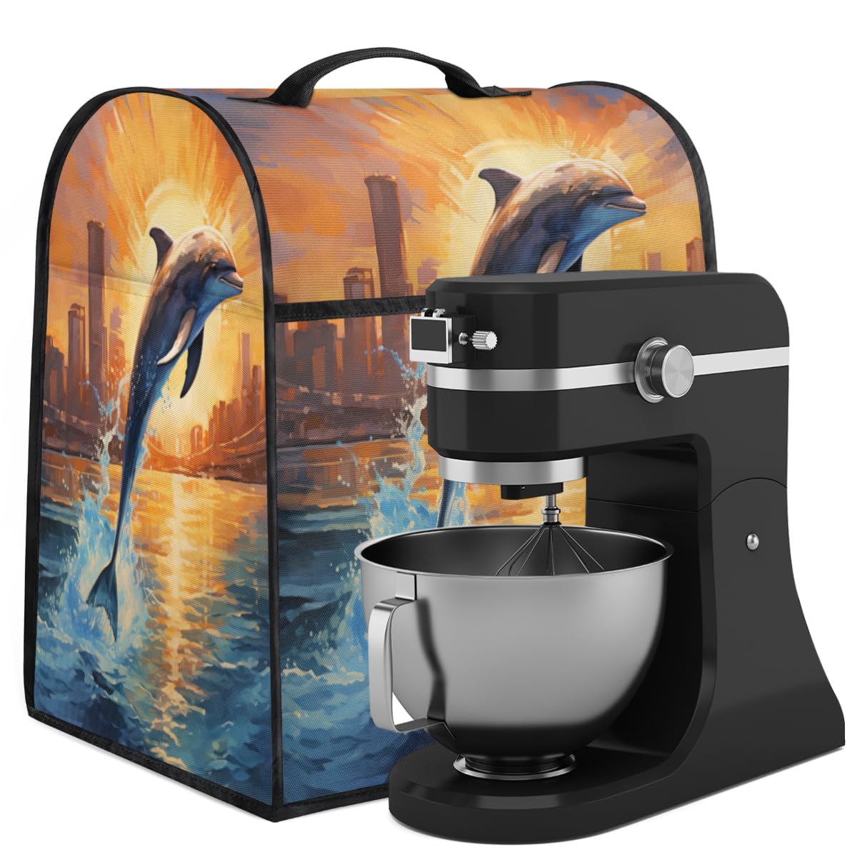 Coffee Maker Cover Dolphin Leap Kitchen Appliance Covers Small Appliance Covers Blender Cover Juicer Cover Dust Covers for Kitchen Appliances with Top Handle and Pockets,Washable,B942