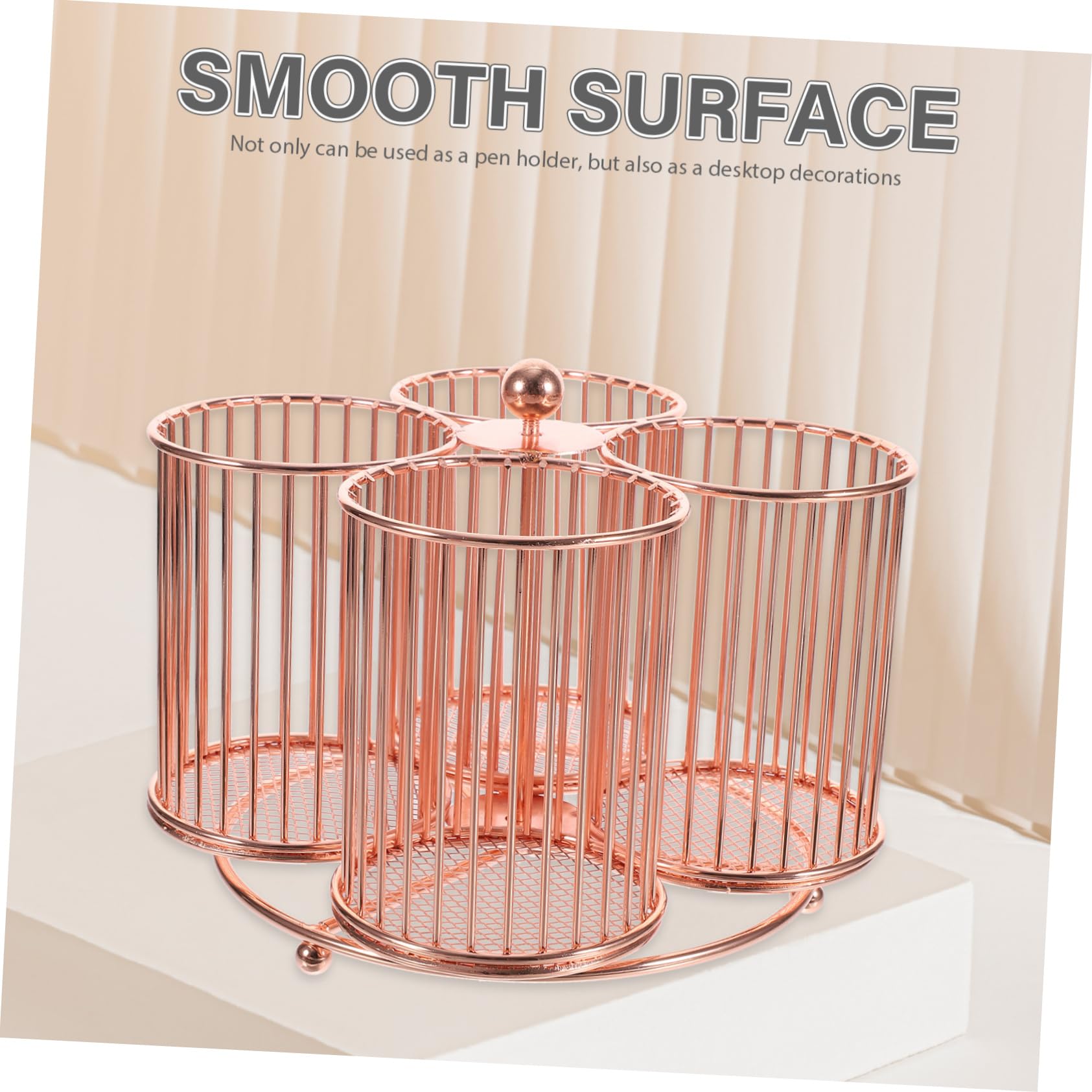 Rotary Pen Holder in Ferro, Organizer Rotante a Quattro Tubi per Scrivania | Cancelleria Ufficio, Accessori Make Up, Capienza Grande, Finitura Perlata, Uso Versatile
