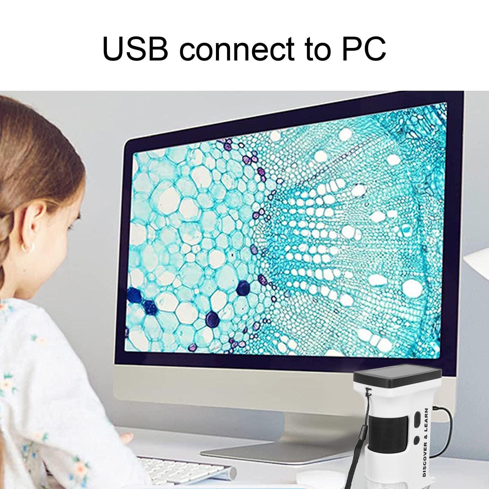 Schimer Microscopio Portatile per Bambini con Display HD da 2,7 Pollici e Illuminazione a LED per Esperimenti Scientifici All'aperto, Perfetto per i Giovani Esploratori