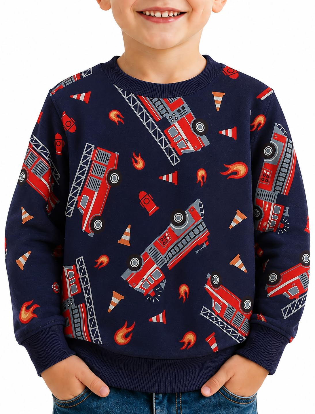Akyzic Toddler Boys Sweatshirts Cotton Crewneck Truck Shirt Dinosaur Long Sleeve Pullover Tops Tees 2-8T