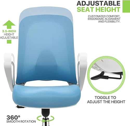 Miniatura 5 de Magshion Silla de escritorio ajustable, silla ergonómica para computadora de oficina con brazos abatibles, función de inclinación de 95 a 125, silla