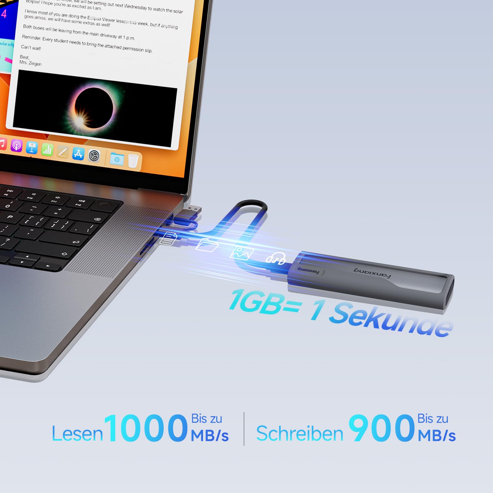 fanxiang Portable SSD 500GB Externe Festplatte, 1000MB/s USB3.2 Gen2 Type-C