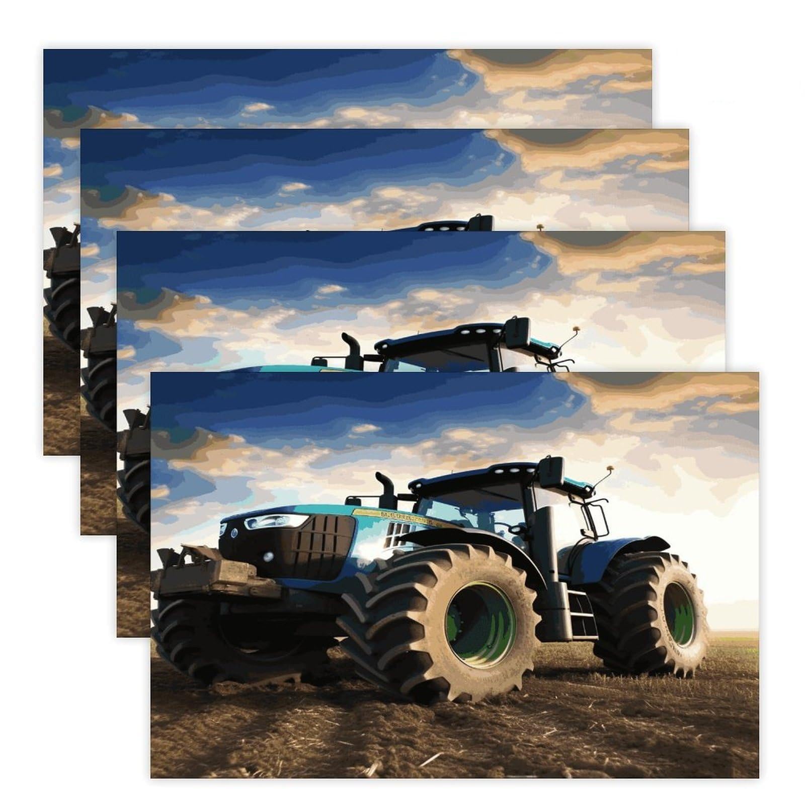 Farm Tractor Placemats Heat-Resistant Washable Place Mats Anti Slip Dining Table Place Mats Wipeable Dining Table Mats Kitchen Decoration Placemats 17.7’’×11.8’’