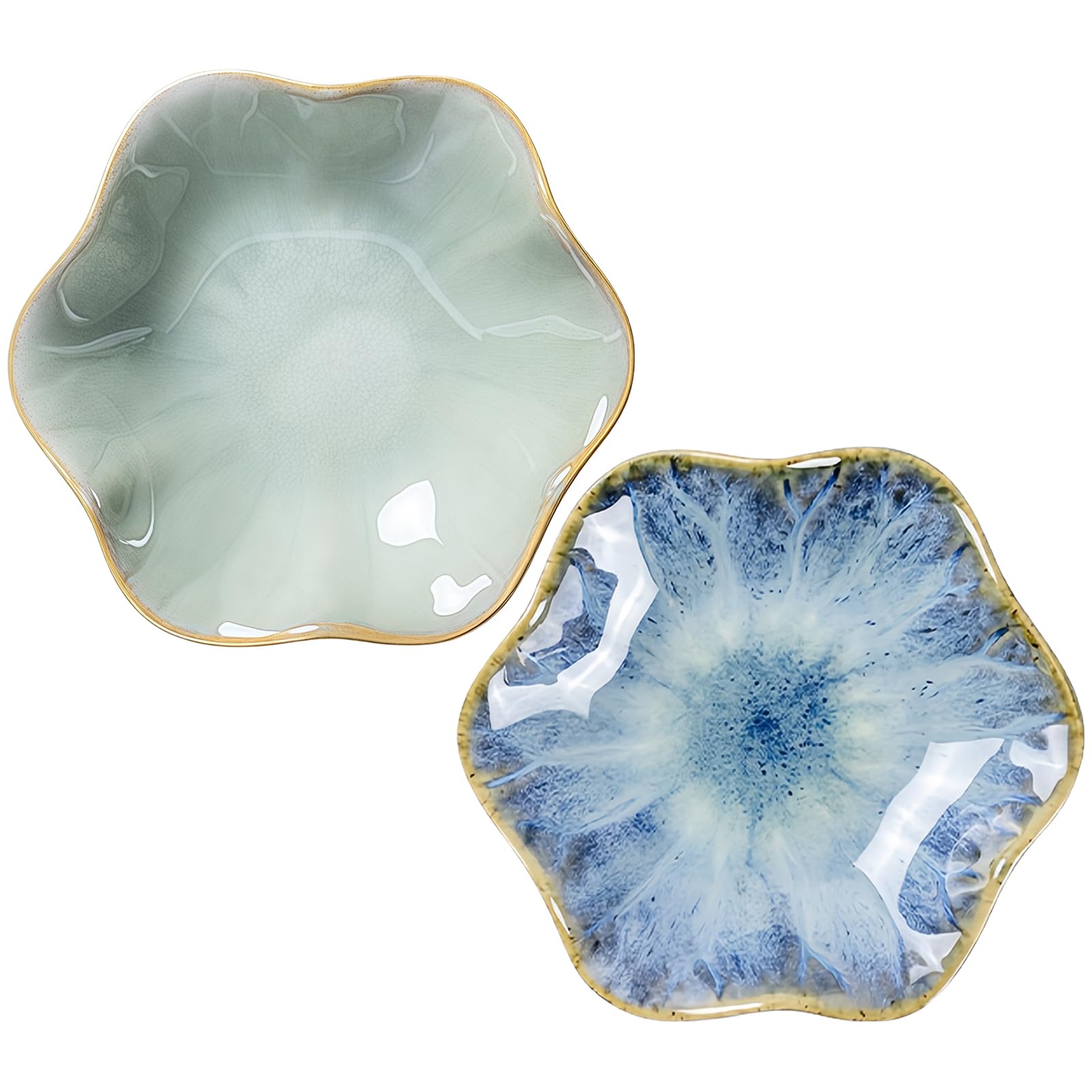2Pcs Ceramic Jewelry Dish - Lotus Leaf Shape, for Ring Holder Necklace Small Key, Suitable for Mother Friend Sister, Gifts for Women, Cute Plate Trinket Tray, Home Decor (Green &amp; Light Blue)
