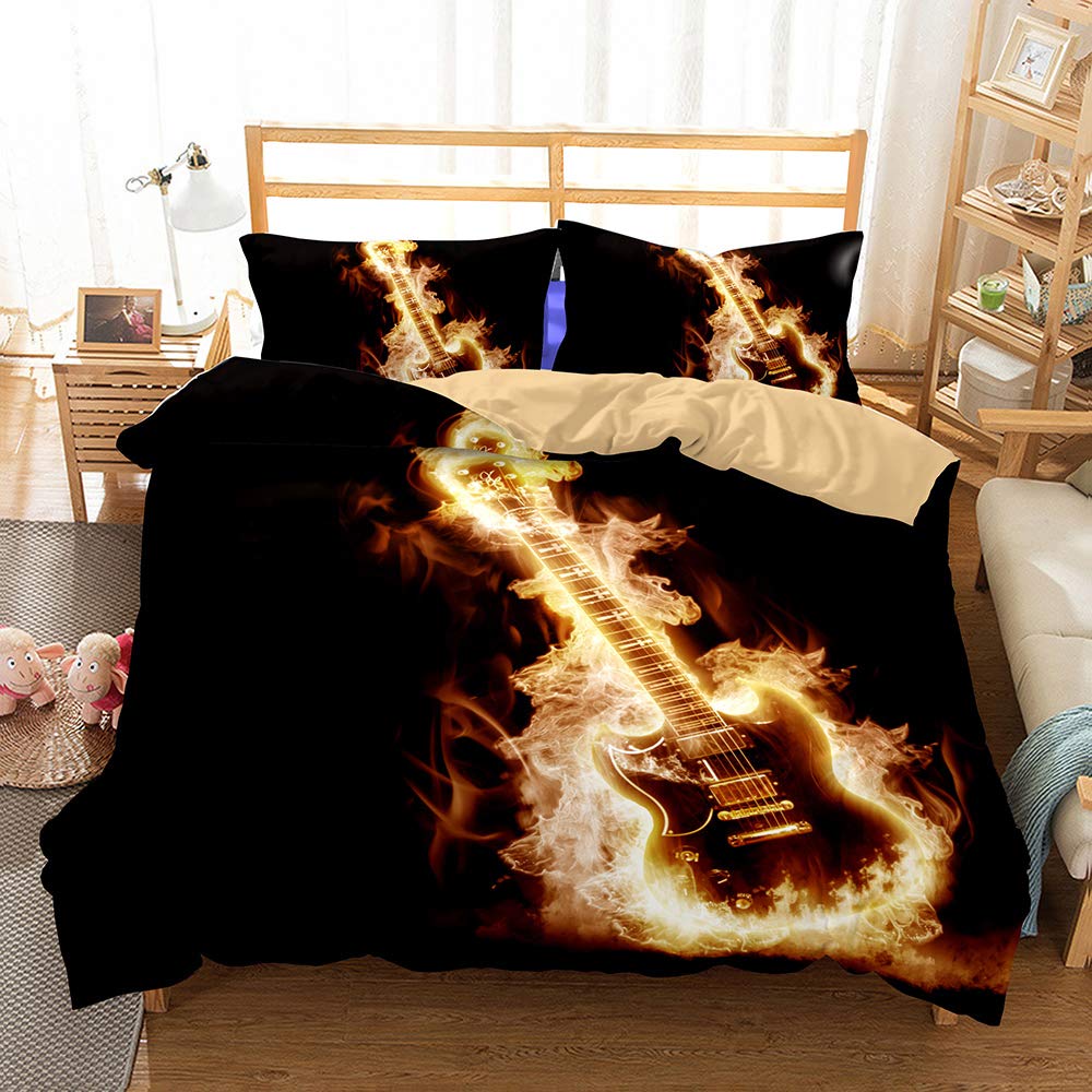Parure de lit guitare 140x200 ensemble housse de couette imprimé 3D microfibre