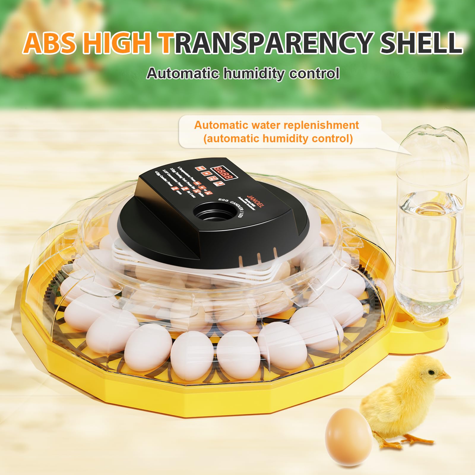 Incubadora automática de huevos de 26 huevos, control automático de humedad y volteo, temperatura ajustable Pantalla LED para huevos de aves de corral, codorniz y paloma (plato de huevos + plato de