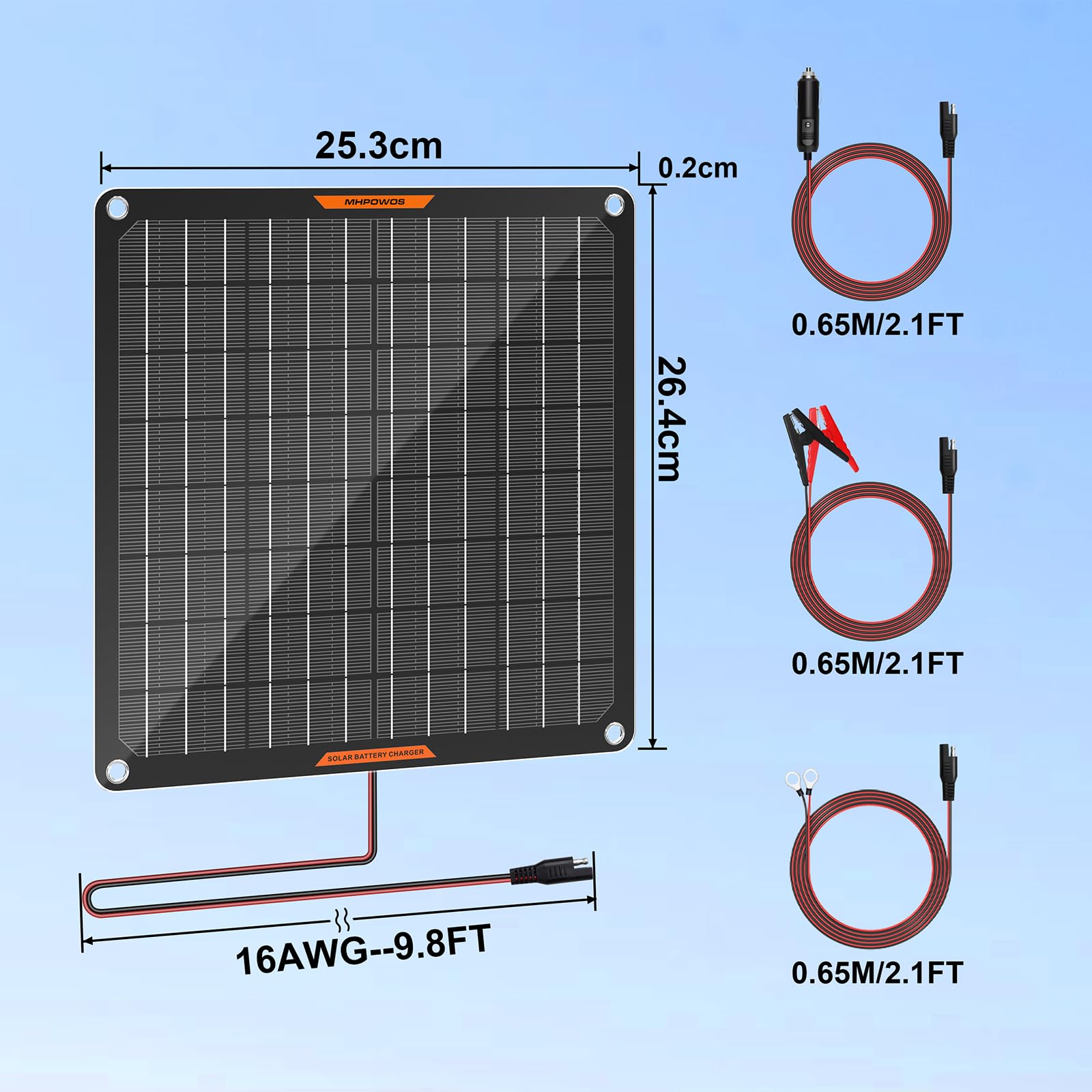 Cargador de batería solar de 10 W, 12 V Panel solar del coche Cargador de batería solar impermeable Portátil Power Trickle Cargador para coche Barco Automotive con clip de cocodrilo