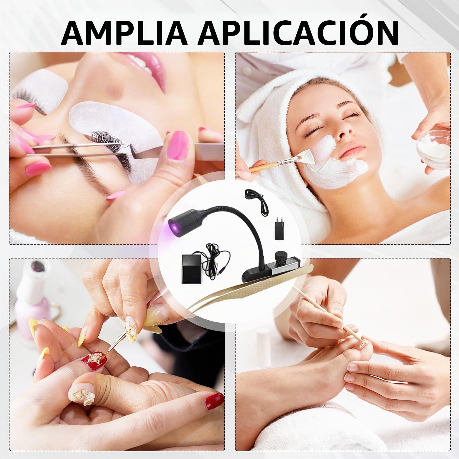 Lámpara Para Pestañas, 1.8W Luz UV Lámpara De Curado Portátil Para Uñas Para Fotopolimerizar Pestañas Lámpara Para Extensiones De Pestañas Con Pedal Pinzas Y Cuello De Cisne Curado En 1-3 Segundos