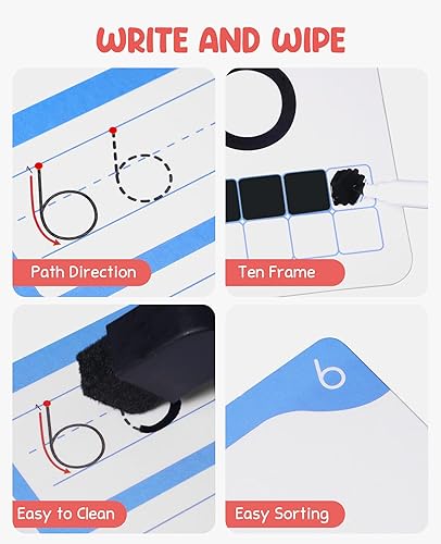 Miniatura 3 de Gamenote Tarjetas didácticas de borrado en seco del alfabeto y números, tarjeta de práctica de rastreo de letras ABC laminadas para jardín de