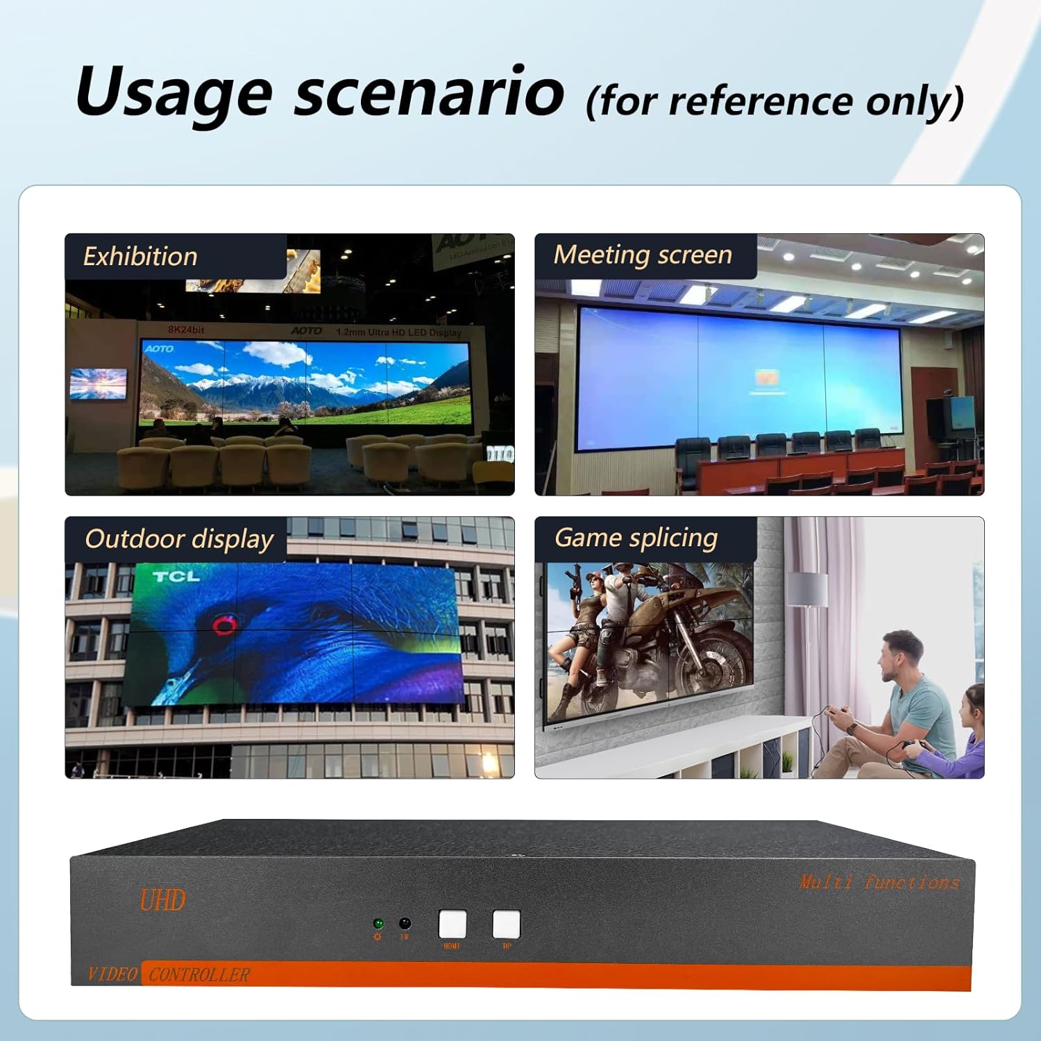 ICUIXIAN 2x2 Video Wall Controller 4K@60Hz HDMI2.0-HDCP2.2, 4 tv Video wall Controller 4x1-3x1-1x4-1x3-2x2 Mode Video wall Processor with Rs-232, IR Remote, 3.5MM Audio,180° Rotation, Edge Fusion
