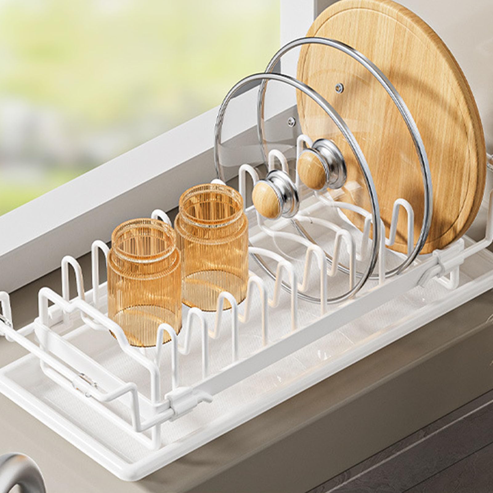 Wakects Ausziehbarer Geschirr-Trockenständer, Abtropfgestell aus Karbonstahl über der Spüle, Erweiterbar um 15 Bis 20 Zoll, Besteckhalter, Platzsparender Organizer für Kleine Wohnungen, Wohnmobil,