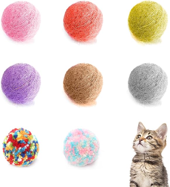 6 wool balls, with 2 plush balls, interactive cat toy balls, felt balls, kitten toys, plush catch balls, elastic chewing balls, for training and games