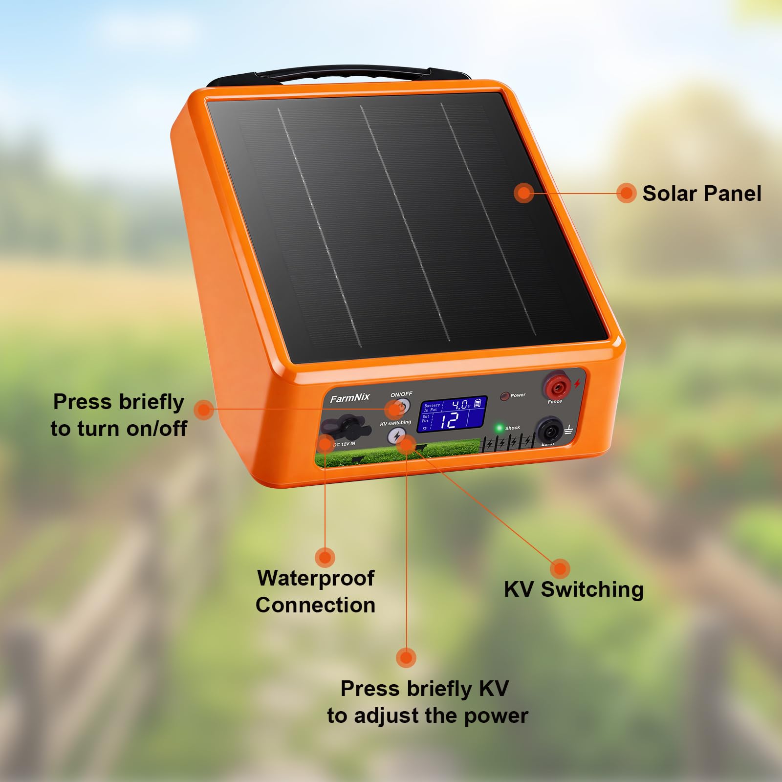 Elettrificatore Recinto Elettrico Solare 32KM, Uscita 6-12KV