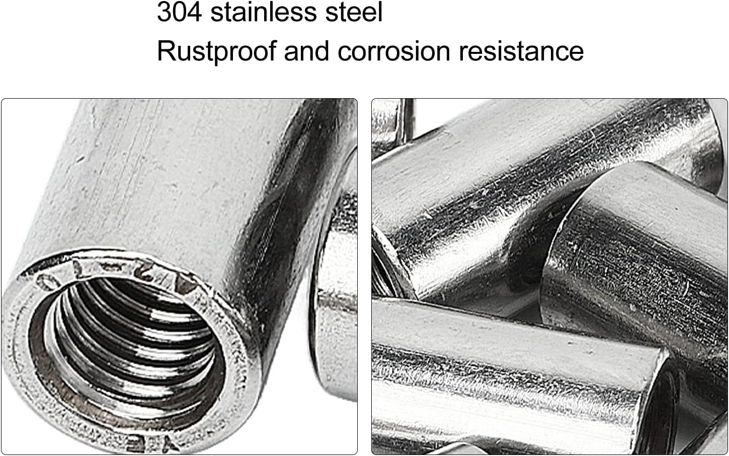 Rod Coupling Nuts 1/2-13, 12 Pieces, 304 Stainless Steel, M8x1.25 Thread, for Indoor and Outdoor Use, Home Improvement with