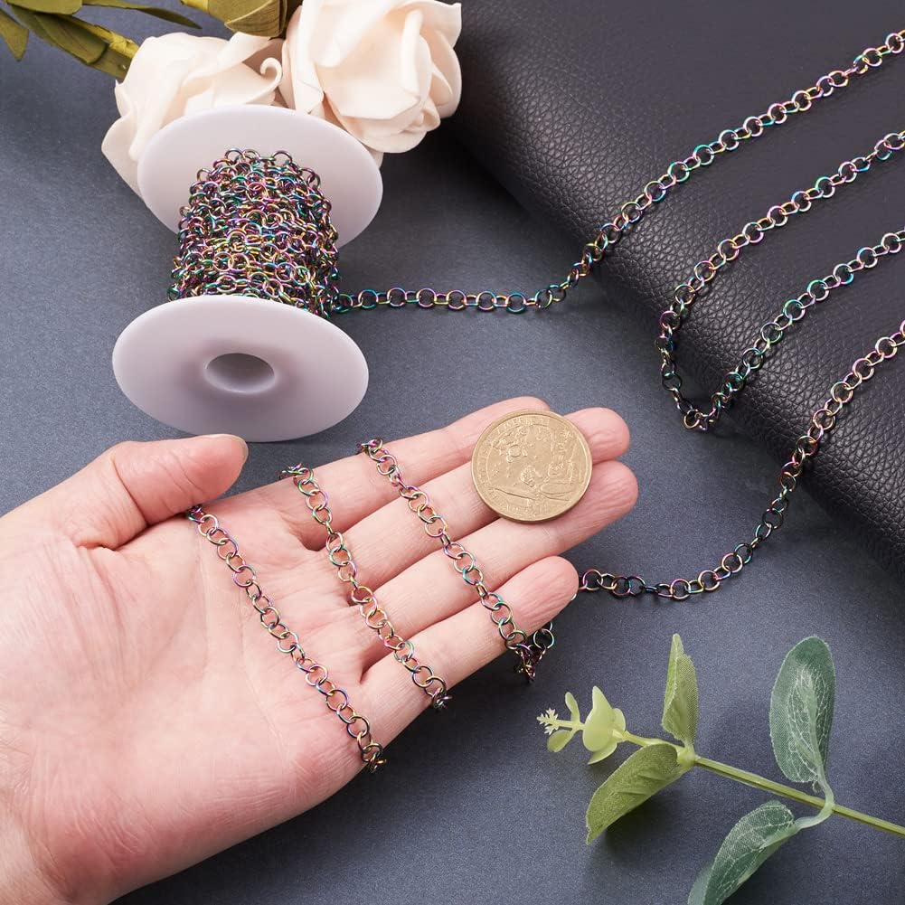 KISSITTY 5m Rainbow 304 Stainless Steel Rolo Chains Belcher Chain Colorful Link Jewelry Chains 5x5x0.9mm for Necklaces Bracelets Anklets Jewelry Making with Spool - Image 2