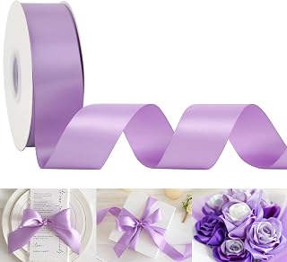 HUIHUANG Lilac Satin Ribbon 1-1/2 inch x 50 Yards Purple Double-Faced Satin Ribbon for Gift Wrapping, Bows, Flower Bouquet, Eternal Roses, Crafts, Bridal Shower Wedding Decor