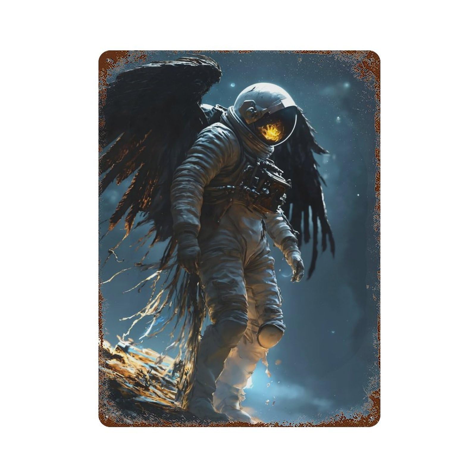 Distressed Metal Wall Sign with The Astral Wanderer Design 15.7"x11.8", for Living Room, Hallway And Home Decor, Vintage Wall Decor