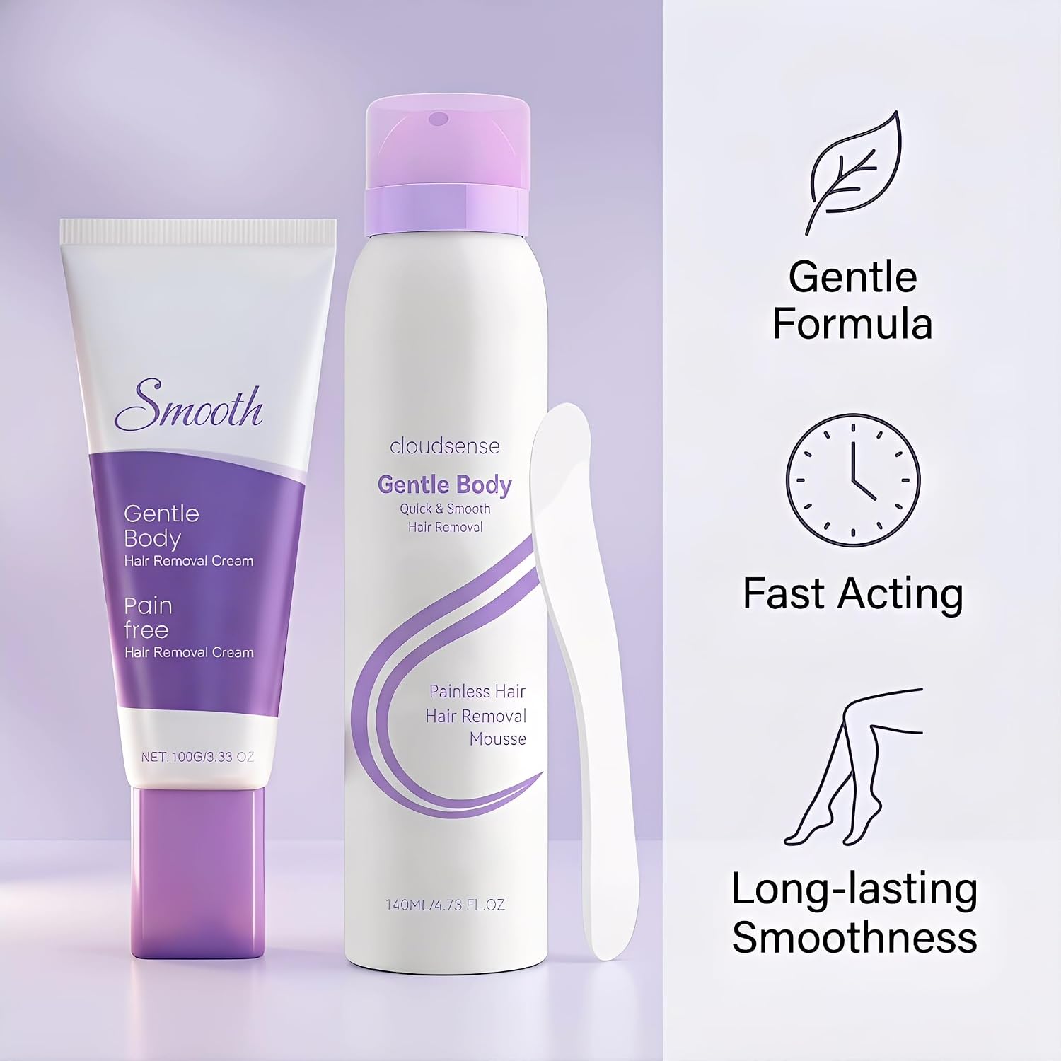 2-in-1 Hair Removal Cream & Mousse Combo Set Fast-Acting Depilatory for Women & Men, 100g Tube + 140ml Foam with Scraper