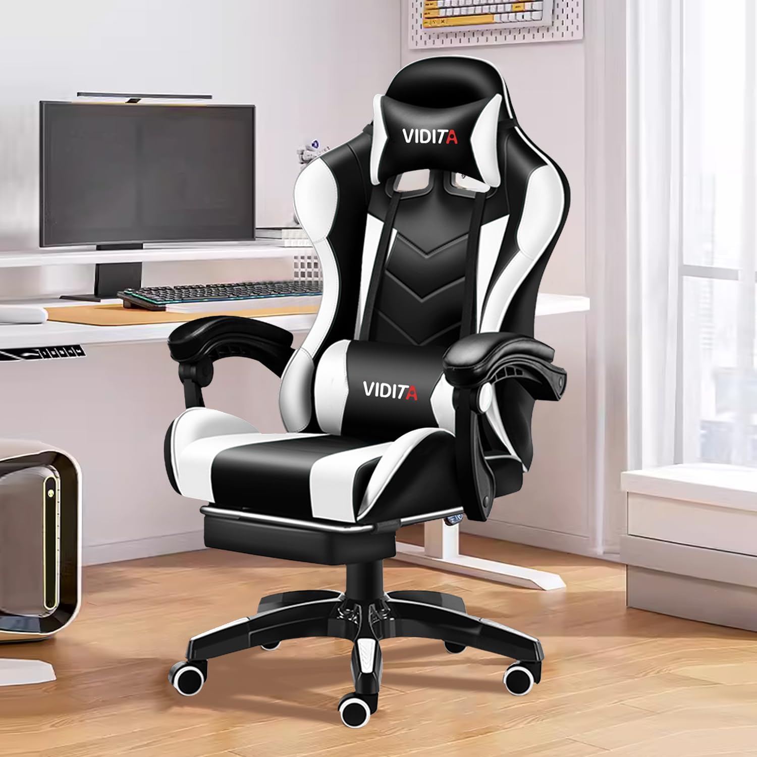 VIDITA Comfortable and Soft Stylish Gaming Chairs, Height Adjustable, Gamer Chairs for Adults Ergonomic Computer Chairs for Teens, Racing Style PC Office Chairs with Lumbar Support.