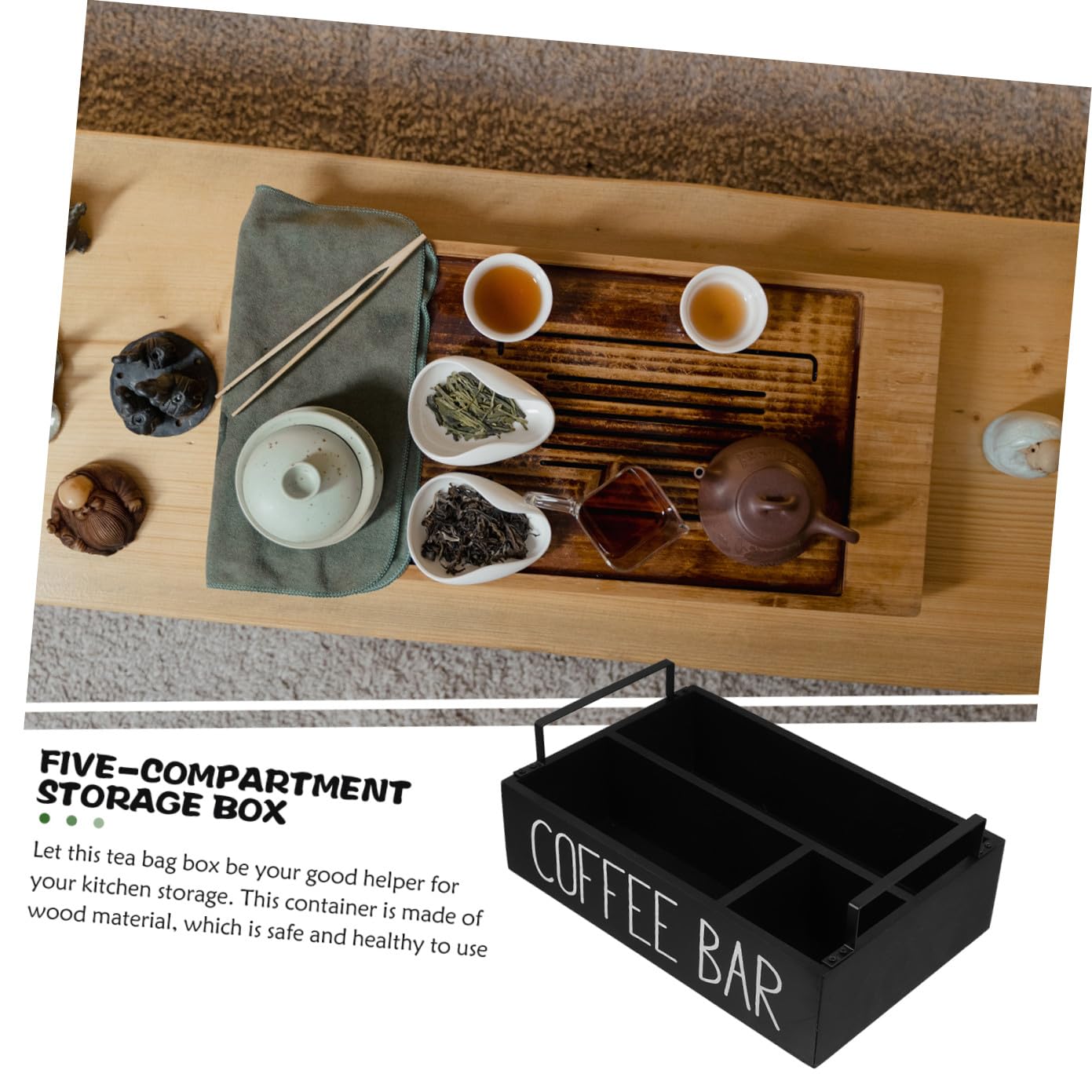 Caja De Almacenamiento Caja De Madera Organize Dispensador De Bolsitas De Té Organizadores y Almacenamiento De Té Negro Reutilizable