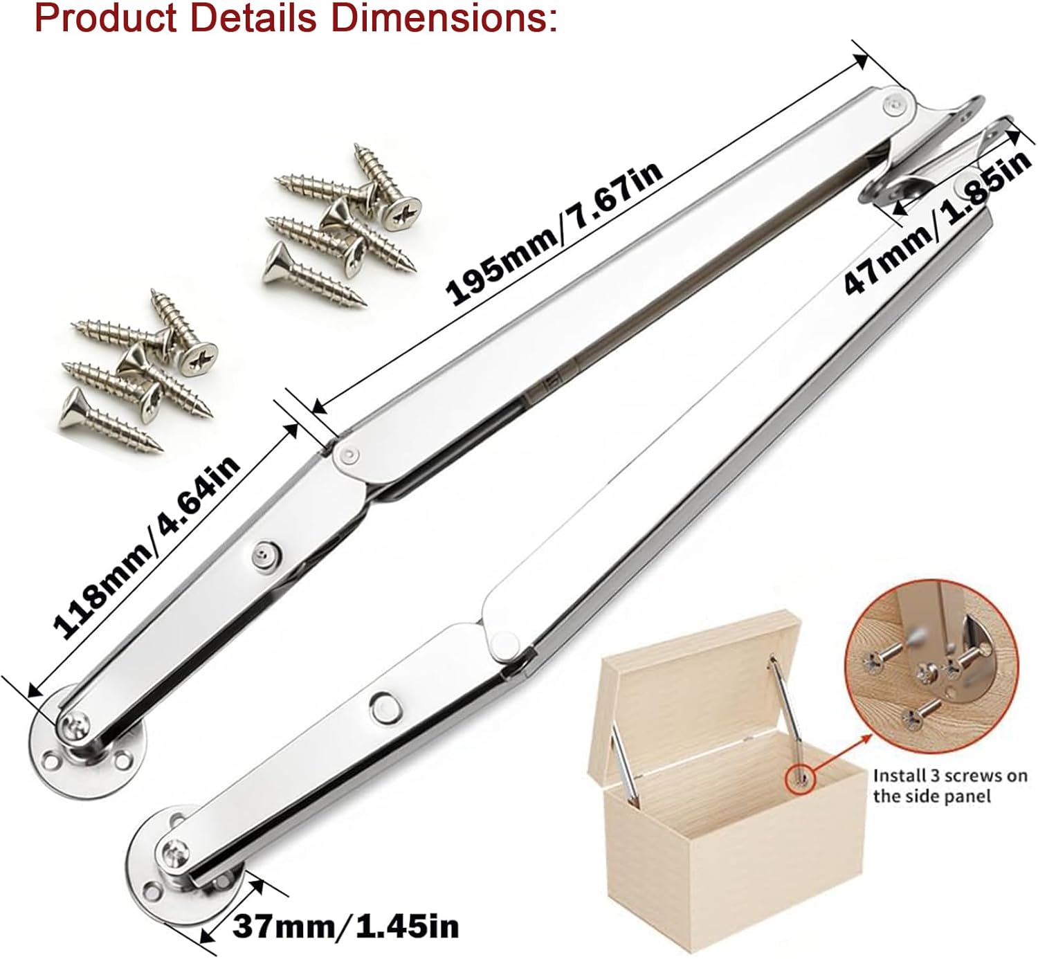 2 Pack 150N Gas Strut Spring Hinges, Slow Close Soft Down Hydraulic Support for Heavy Curved Round Arched Flat Lids, Toy Box Chest Bench Toolbox Floor Door Lid Stay