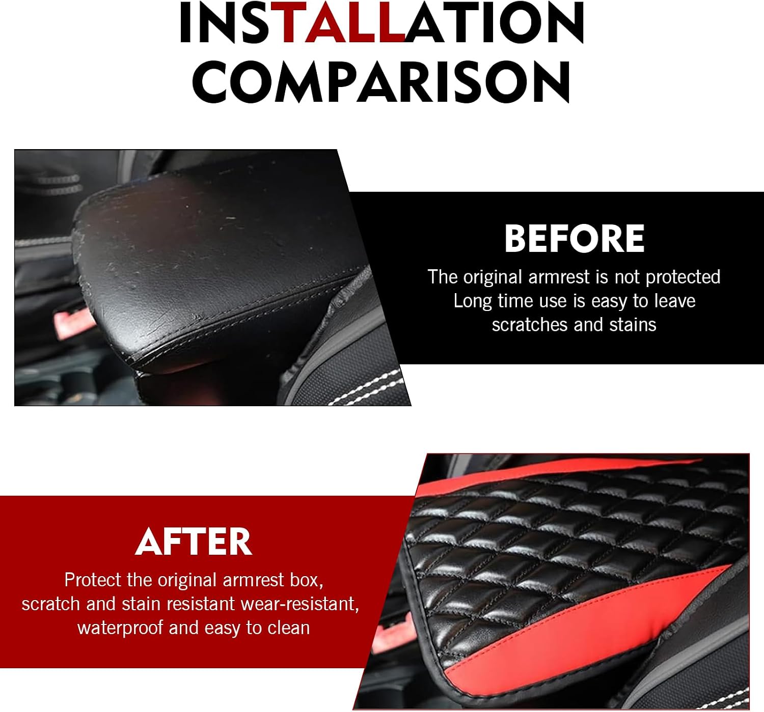 WZP Car Center Console Cover, Leather Waterproof Armrest Seat Box Cover Protector, Comfortable Center Console Cushion Pad, Universal Auto Decor Accessories for Most Cars, Vehicles, SUVs (Red)