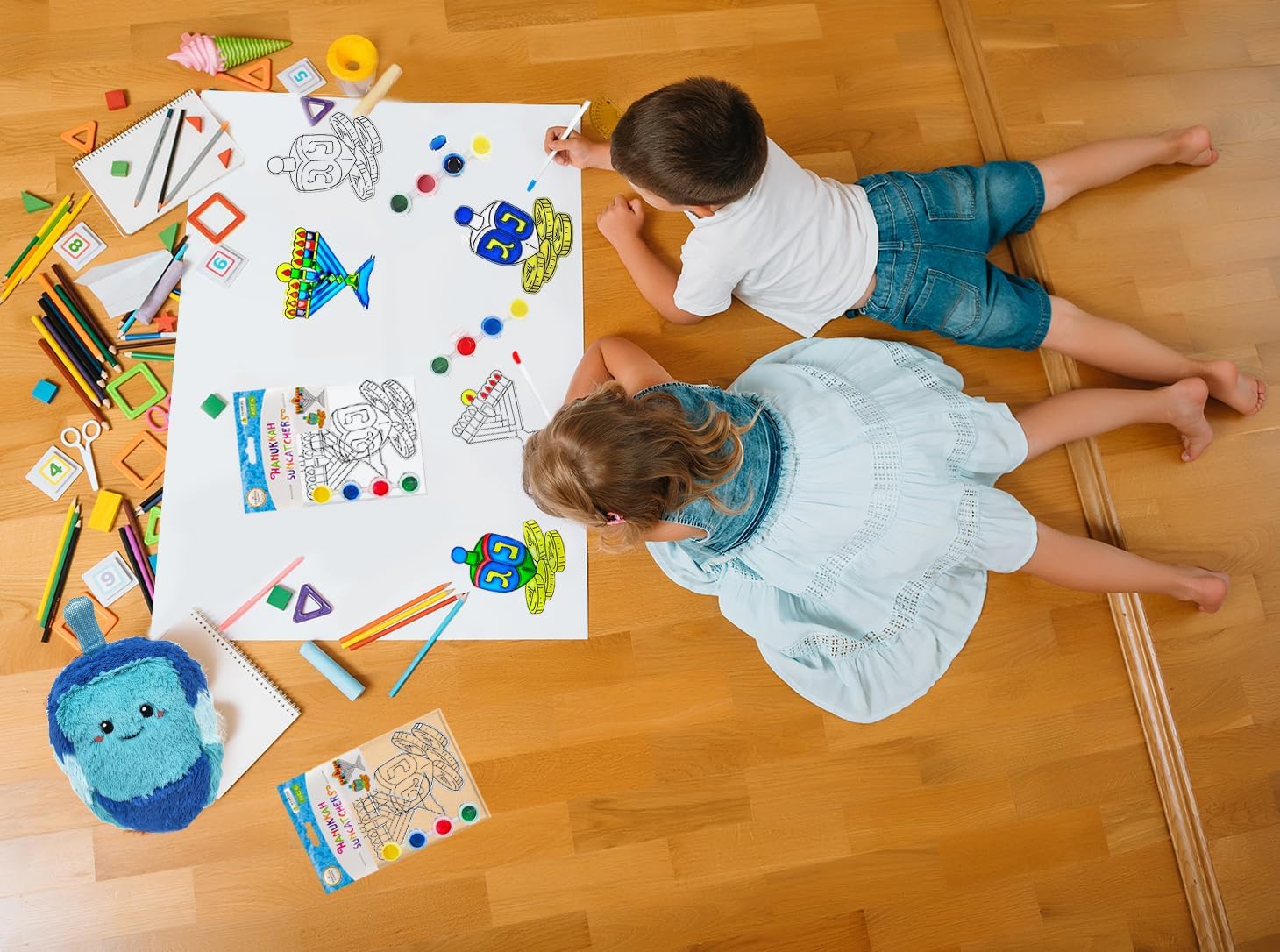 The Dreidel Company 12-Pack Hanukkah Sun Catcher - Stained Glass Look - Paint Your on Menorah and Dreidel - Fun and Educational (12-Pack)