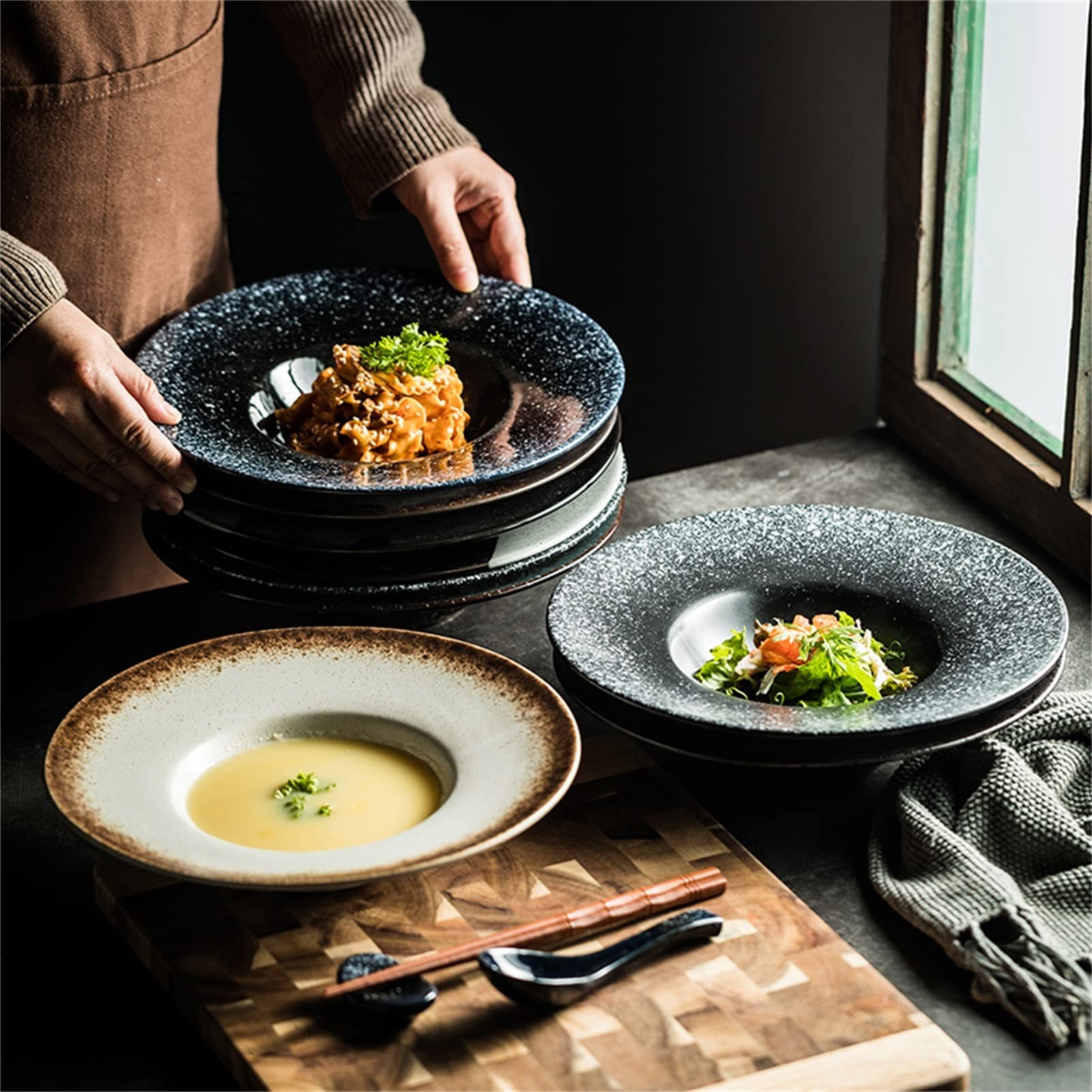 Amazon.com | Porcelain Wide Rim Soup Bowls 10 Oz Antiqued Finish