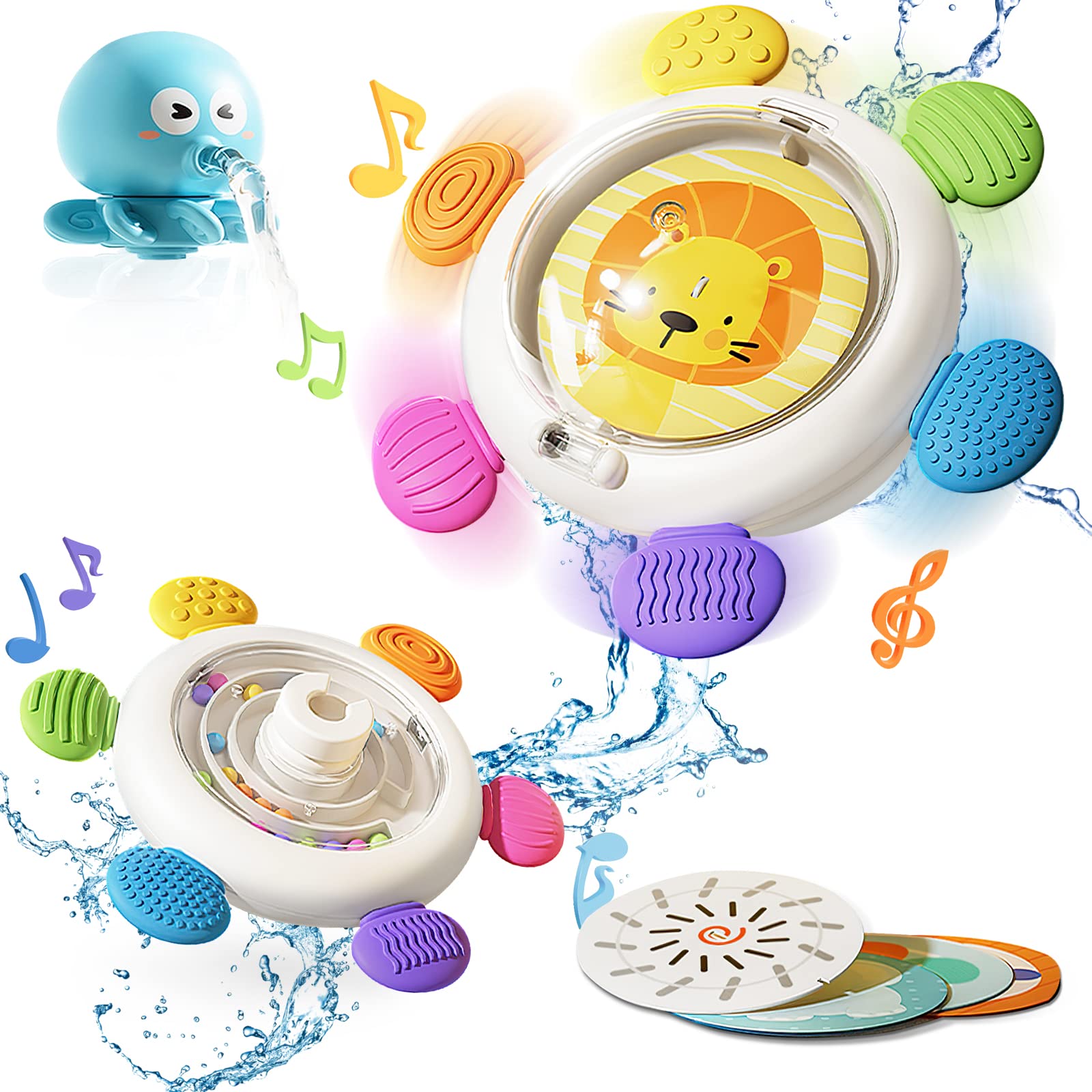 Wholede Juguete de ventosa para bebé, taza de succión, juguete para bebé 0 6 meses con ventosa, juguete de baño para bebés a partir de 1 año con pulpo spray agua juguete de baño