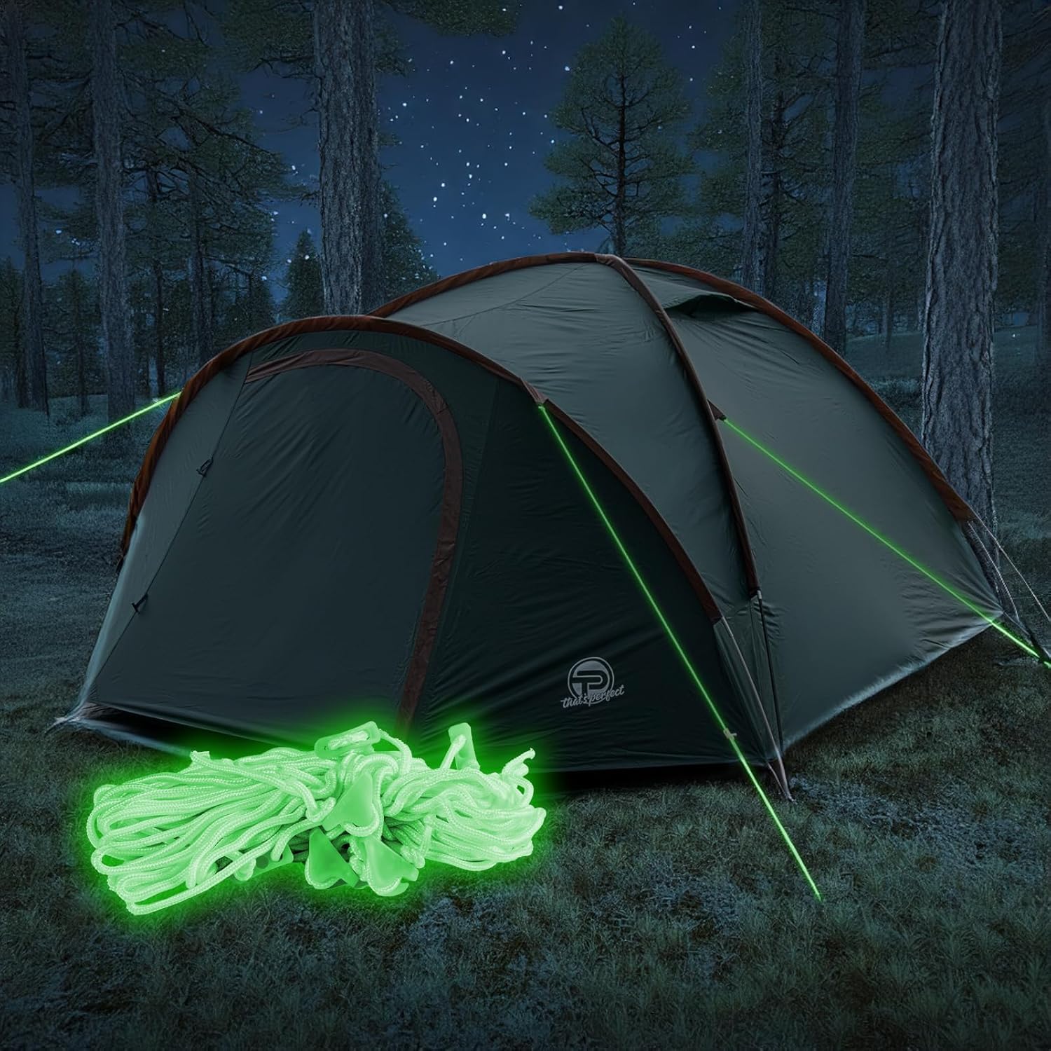 Campingzelt 3-4 Personen (doppelwandig) – leicht, stabil, wasserdicht | verdunkelter Innenraum, Moskitonetz, Fluoreszierende Abspannleine, verstärkte Heringe, Vorraum mit Bodenplane inkl. Tragetasche