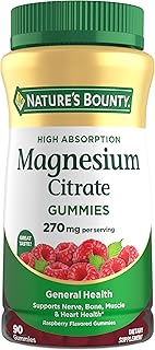 Nature's Bounty Magnesium Citrate Gummies for Adults, Supports General Health, Bone, Nerve, Muscle & Heart Health Support, 270mg per Serving, Vegan, Non-GMO - Raspberry 90 Count
