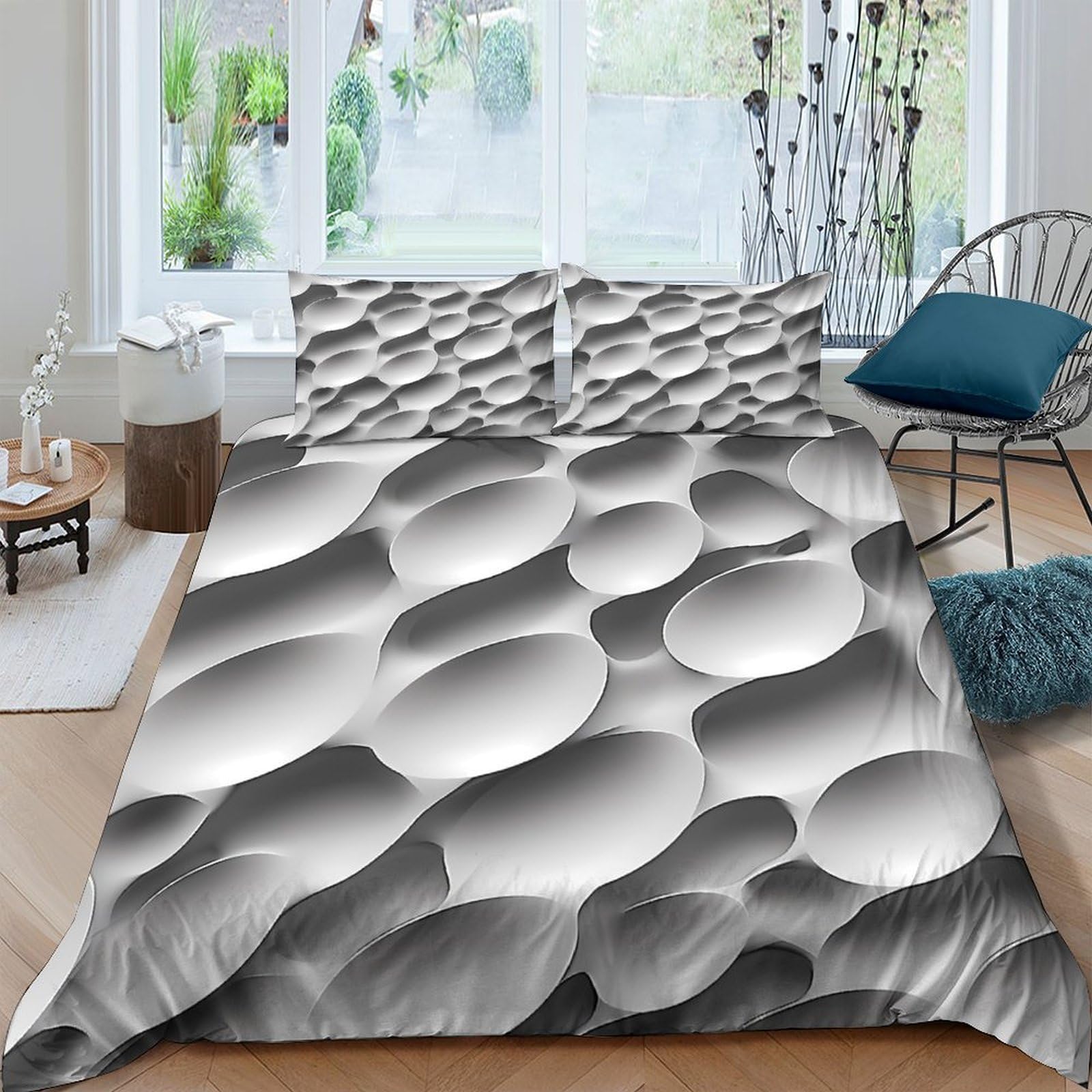 GPLZQXKJNH 3D Printed Abstract Bubble Pattern Duvet Cover Microfiber Soft Breathable Monochrome Bedding Set with 2 Pillowcases for Bedroom Decor Single（135x200cm）