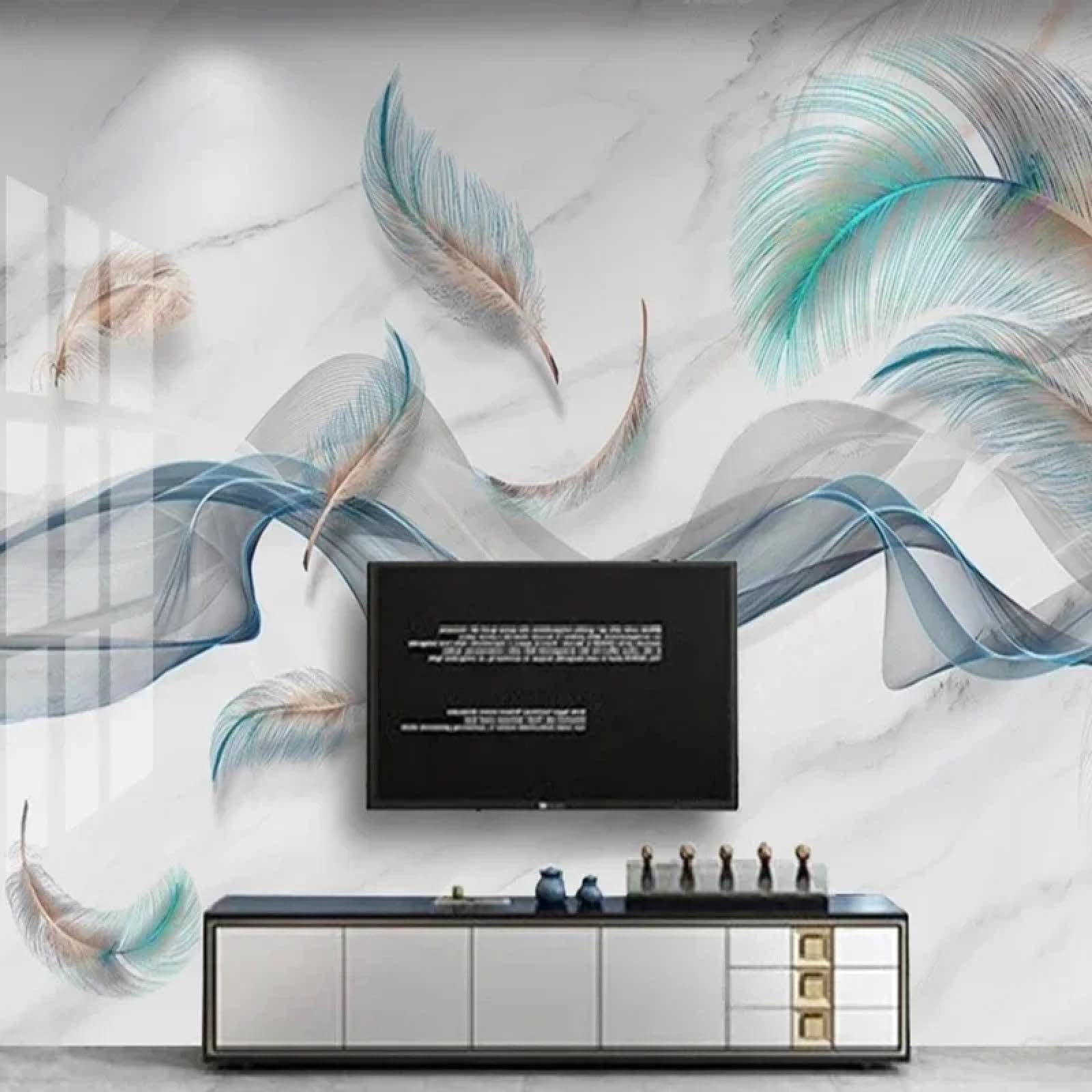 Papier peint 3D plumes marbre habille votre salon avec élégance