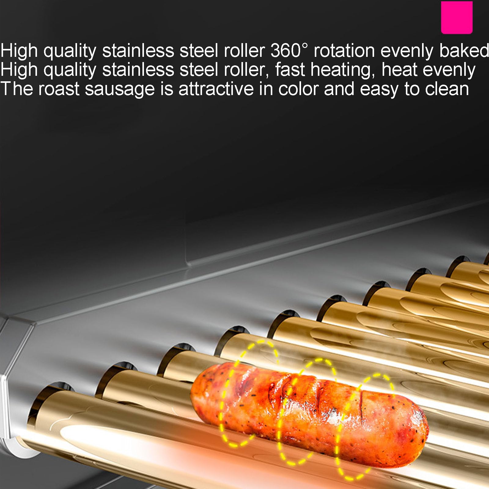 Machine à hot-dog en acier inoxydable – Chauffage uniforme efficace pour grillades professionnelles, pour les dépanneurs et les stands de collations, parfait pour les collations et un service rapide