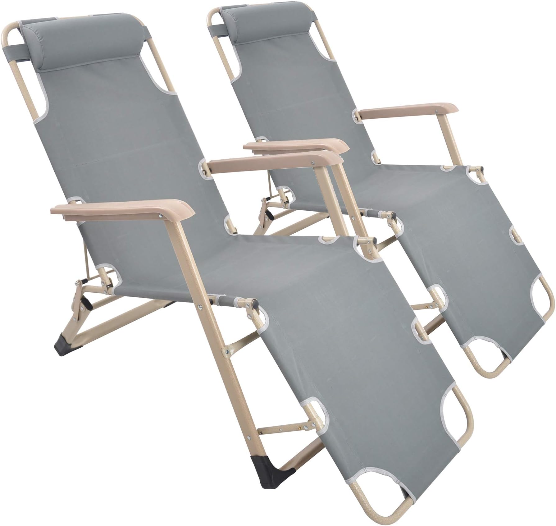 Set of 2 Large Outdoor Patio Portable Folding Adjustable Chaise Lounge Chair with Footrest and Removable Pillow