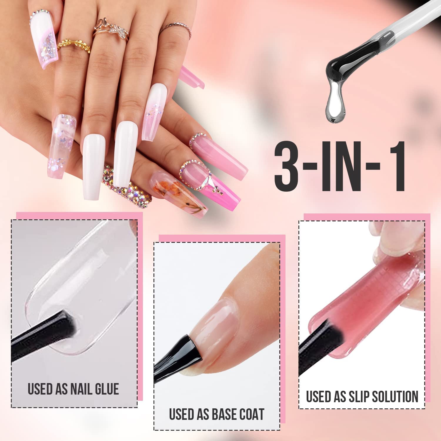Makartt Nail Primer Natural Nail Dehydrator and Primer for Acrylic Nails Gel Polish Bundle 3 in 1 Nail Glue Gel for Fake Nails(Curing Needed), Super Strong Acrylic Nails Glue