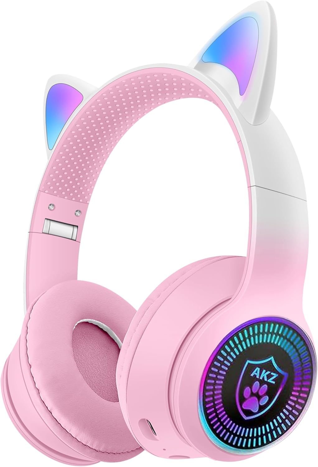 Cat Ear Gaming Bluetooth 5.3 Wireless Foldable Headphones with LED Light, Stereo Game Surround Sound Over-Ear Headsets with Microphone AUX for PC, Pad, Mobile, Laptop, Game, Kids, Gift