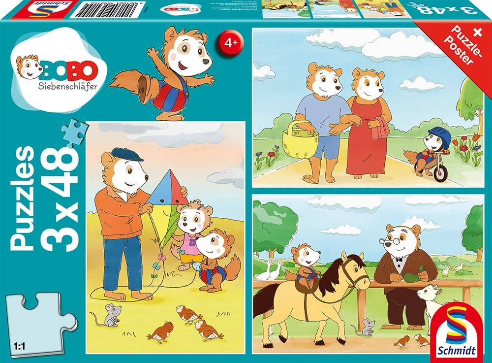 Schmidt Spiele 56415 Bobo Dormouse, On to Adventure, 3 x 48 Pieces, Children's Puzzle, Multi-Coloured