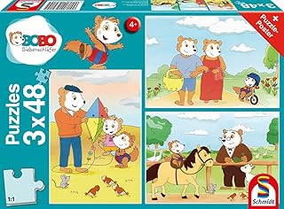 Schmidt Spiele 56415 Bobo Siebenschläfer, Auf ins Abenteuer, 3x48 Teile Kinderpuzzle